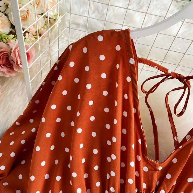 V Neck Sexy Dolman Sleeves Waist Slim Polka Dot Print Jumpsuit Women Wide Leg Trousers Jumpsuit