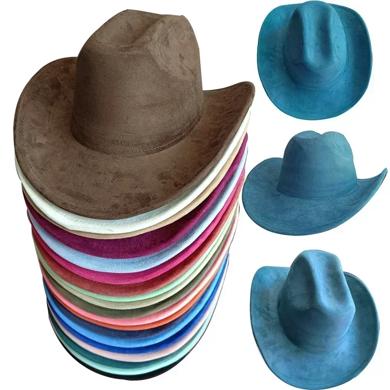 Western suede leather 7.5cm denim women’s fedora hat men’s church jazz fashion travel party 2024