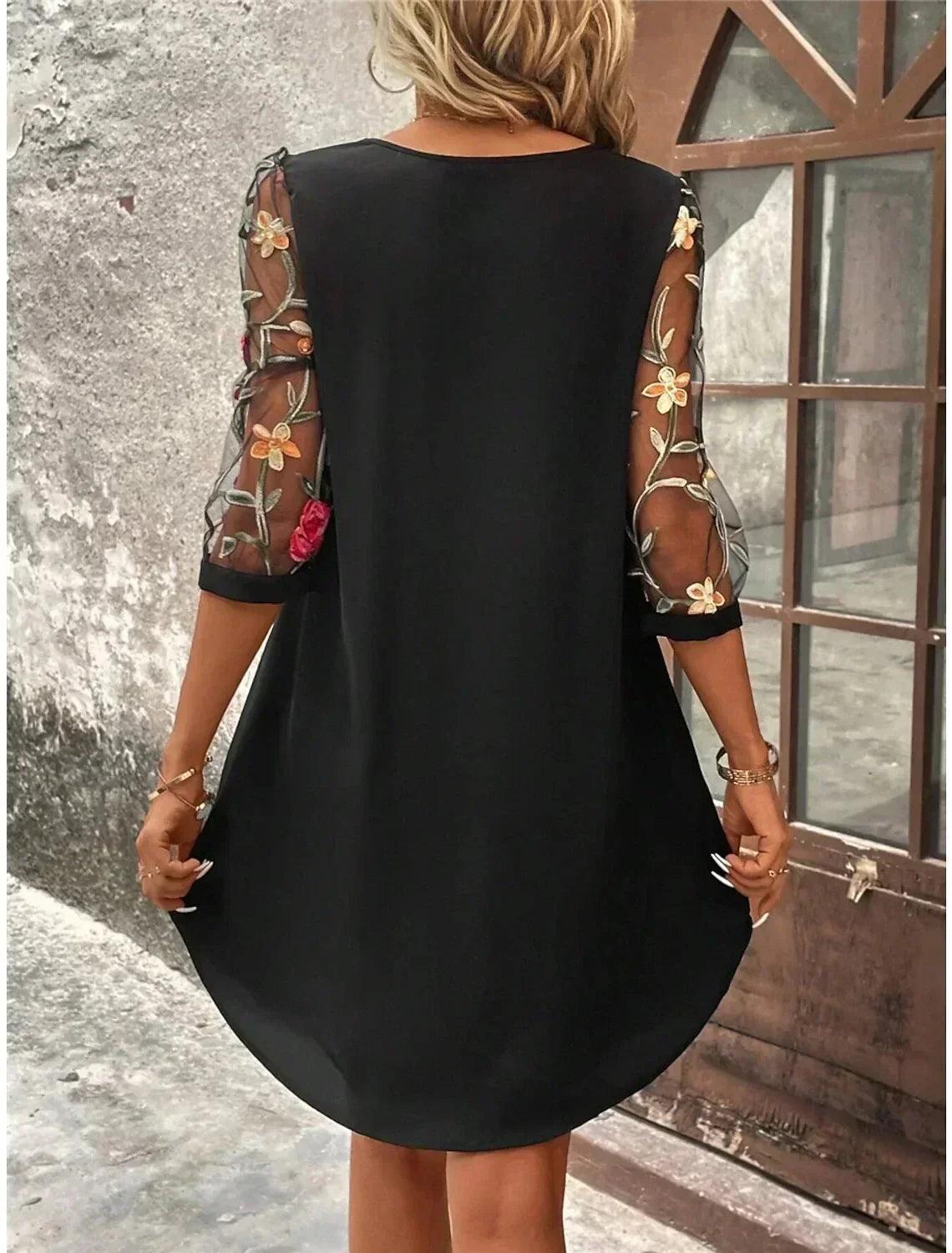 Luxury dress women’s perspective mid sleeve printed round neck mini skirt summer party