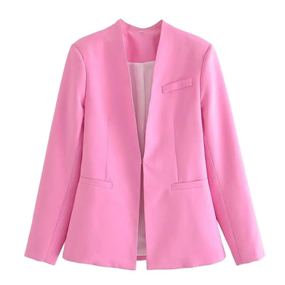 New Autumn Blazers Women Suit Coats Candy Color V Neck Long Sleeve Elegant Casual Jacktets