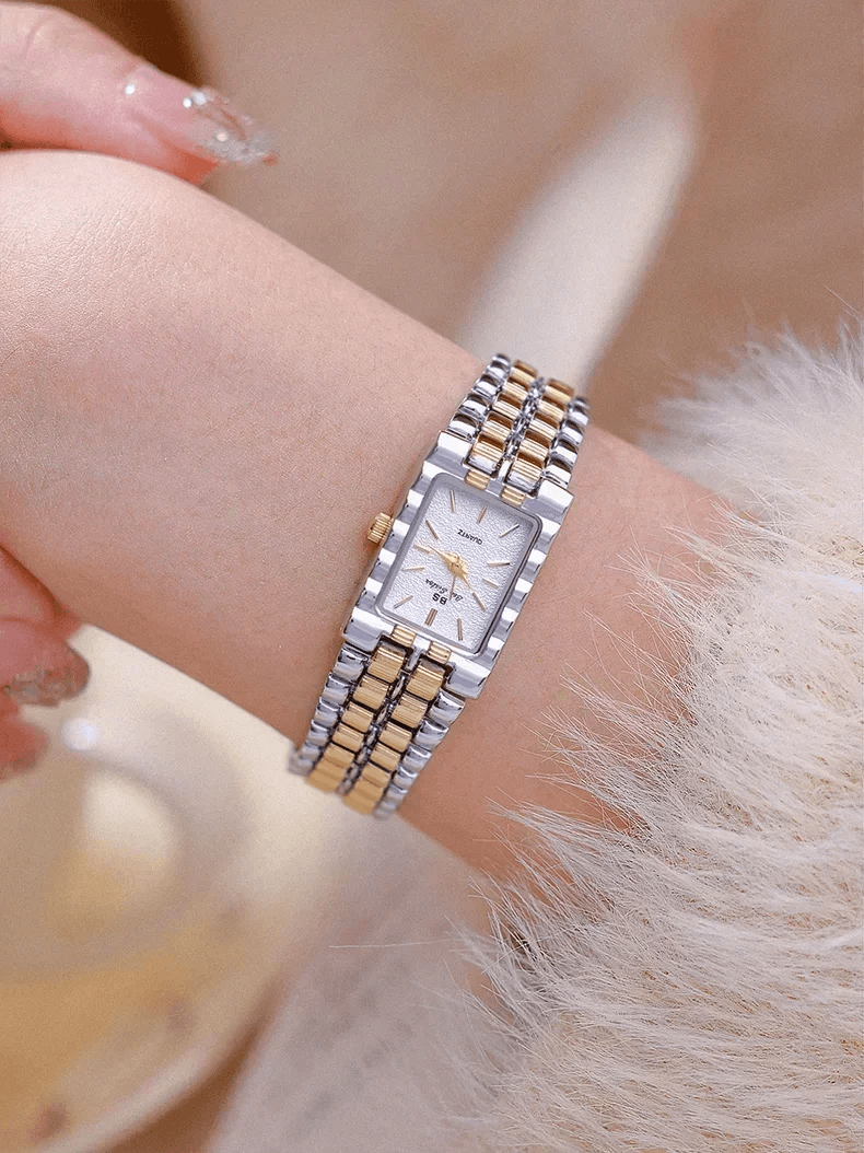 Luxury ladies’ watch retro elegant gold silver small square high quality watchchain gift watches for women