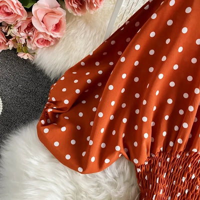 V Neck Sexy Dolman Sleeves Waist Slim Polka Dot Print Jumpsuit Women Wide Leg Trousers Jumpsuit