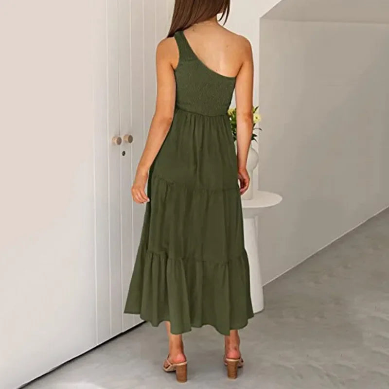 Elegant Dress For Women Bodycon Dress One Shoulder 2022 Summer Fashion Party Ruffles Hem Tiered Maxi Dresses Robe Femme Vestidos