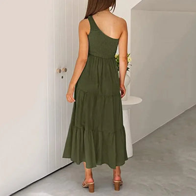 Elegant Dress For Women Bodycon Dress One Shoulder 2022 Summer Fashion Party Ruffles Hem Tiered Maxi Dresses Robe Femme Vestidos