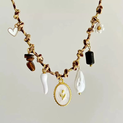 Handmade Scarf Choker Necklace for Women Girls New Fashion Fish Baroque Pearl Pendant Necklace Bohemian Vacation Necklace Gifts