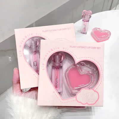 2pcs lip oil+lip mask beauty makeup moisturizing lip care set is suitable for all skin types of moisturizing transparent lipstic