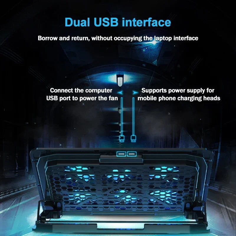 Gaming Laptop Cooler Large Size For 12-18'' Led Screen Laptop Cooling Pad 2300-2600 RPM 6 Fans 2 USB Ports Notebook Cooler Stand