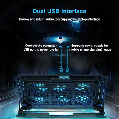 Gaming Laptop Cooler Large Size For 12-18'' Led Screen Laptop Cooling Pad 2300-2600 RPM 6 Fans 2 USB Ports Notebook Cooler Stand