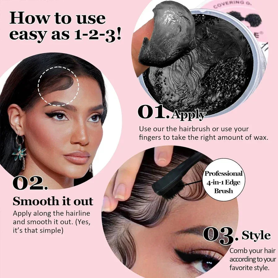 Edge Control Wax for Women Strong Hold Non-greasy Covering Gray Hair Edge Styling Gel for Black No Flaking Hairstyles Pomade