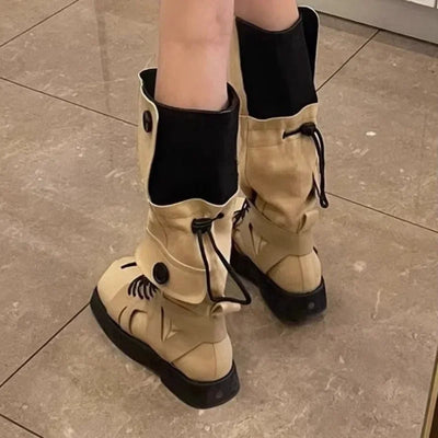 Spring and Autumn New High Quality Drawstring Climbing Boots for Women Spicy and Sexy Western Cowboy Boots with Thick Bottom