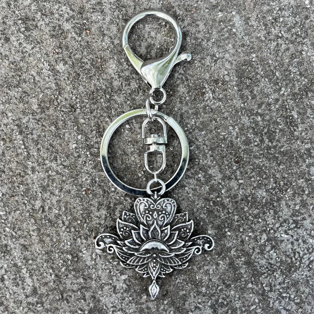 Nostalgia Yoga Lotus Keyring Mandala Jewelry Vintage Keychain For Women Buddhism Gifts