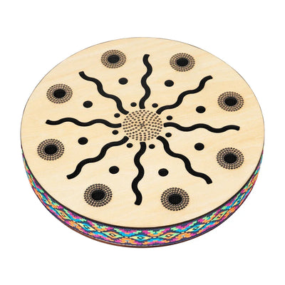 M MBAT 8 Inch Stream Drums Solid Wood Hand Carving Sun Pattern and Colorful Woven Trim Sea Wave Sound Percussion Instrument