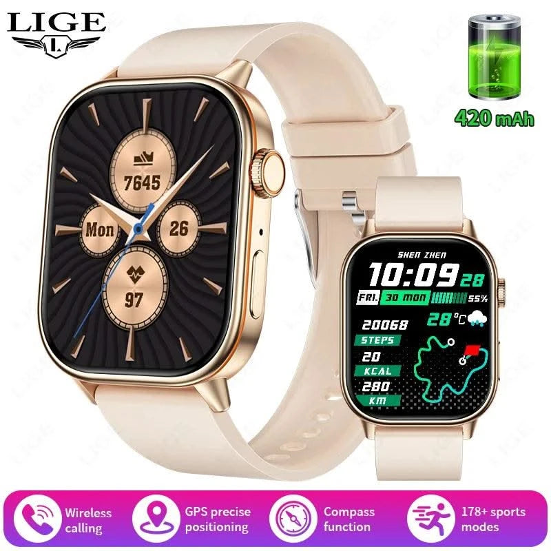 LIGE GPS Trajectory Smart Watch Women 2.01" HD Screen Compass Bluetooth Call Heart Rate Blood Oxygen Men Smartwatches 2025 New