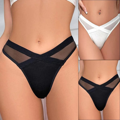 Women Thong G-String Briefs High Cut Underwear Low Waist Solid Panties Transparent Waist Cotton Crotch Underpants Erotic Lingeri