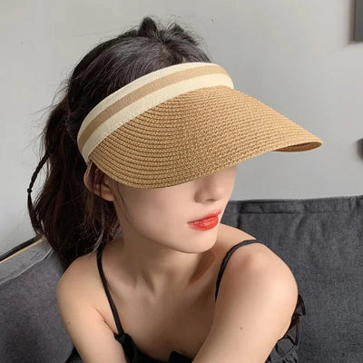 Fashionable Women's Sun Hat Sunscreen UV Resistant Beach Sun Hat Casual Hat Lafite Grass Woven Top Hat Suitable for Summer Women