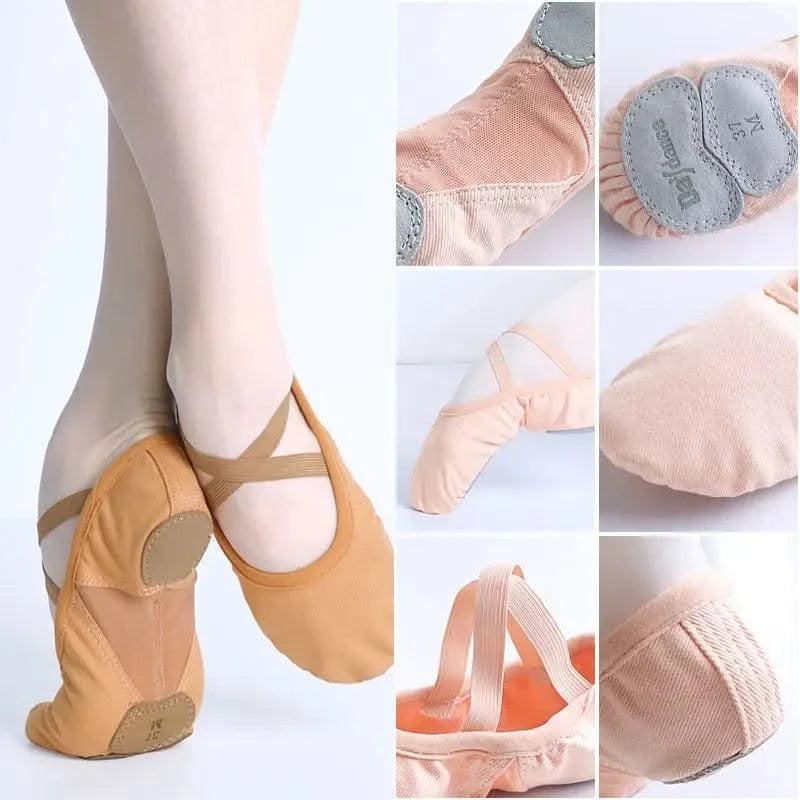 Zapatos de Ballet para mujer y niña, zapatillas de baile de la academia de baile, suela dividida suave, tela elástica