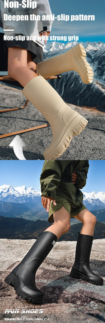 Women Waterproof Boots New Style Elastic Mouth Ankle Boots Mid Top Rain Shoes Non Slip Outdoor Indoor Chelsea Water Boot Woman