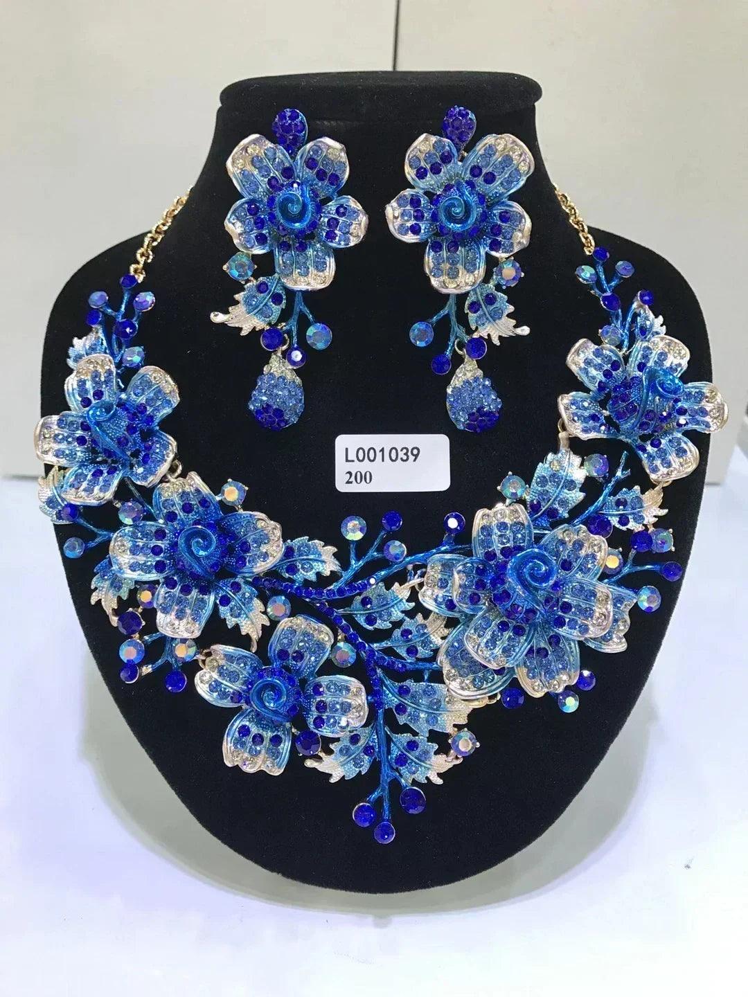 Women luxury necklaces set wedding delicate fashion jewelery crystal rhinestone earrings jewelry sets