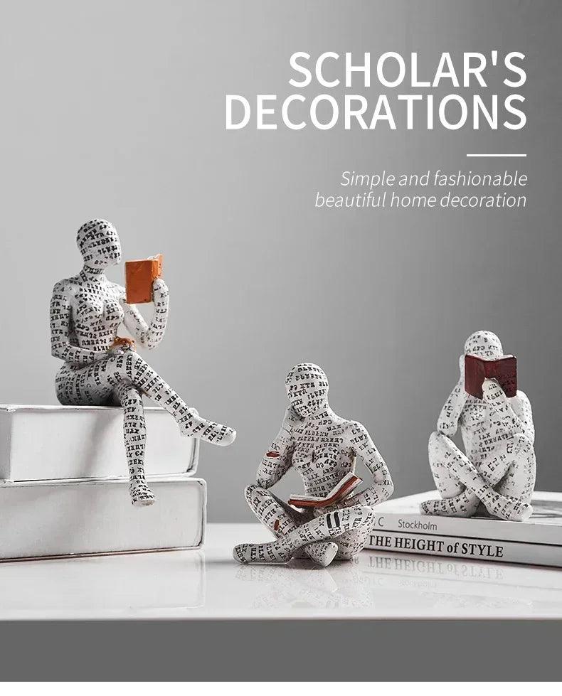 Home desk top bookshelf decoration reading woman resin crafts small ornaments