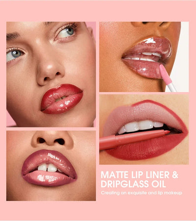 12PCS Retro Lip Set 6 Lipliner 6 Dripglass Oil Matte Shiny Long Lasting Makeup Kit Cosmetics Beauty Essentials