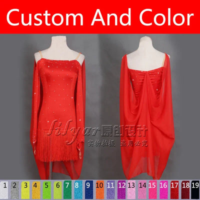 Latin Dance Performance Dress New Women's Customized Big Red Waist Fringe Dance Dress