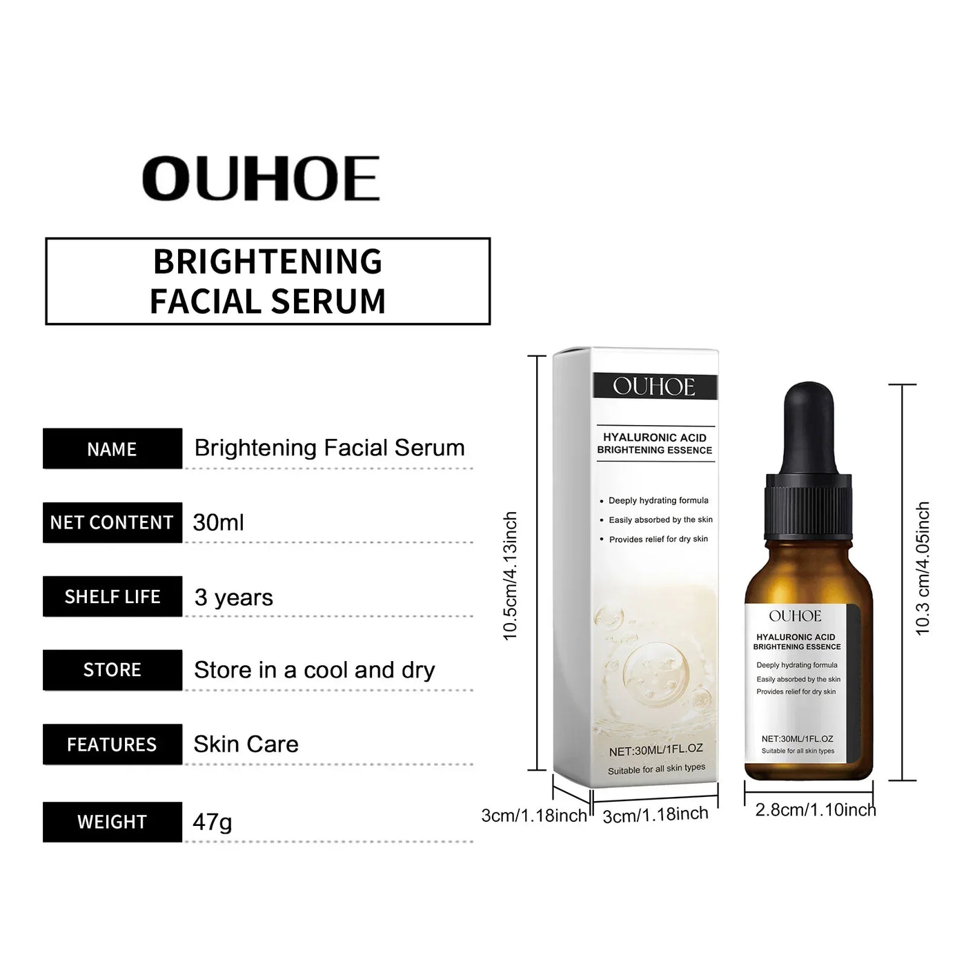 Hyaluronic Acid Face Serum Shrink Pores Brightening Skin Rejuvenation Eye Bags Removing Dark Circles Moisturizing Facial Essence