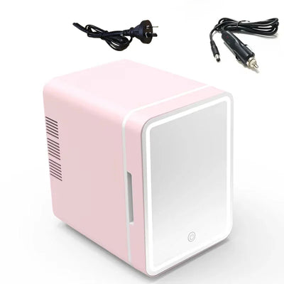 Skincare Fridge with Dimmable LED Light Mirror, 4L Makeup Mini Fridge for Bedroom, Car