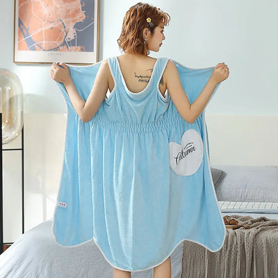 Wearable Superfine Fiber Bathrobe Woman Shower