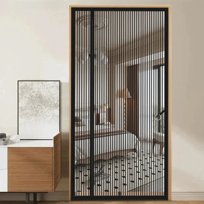 Magnetic Door Screen Black Stripe Side Door Magnetic Mosquito Net Mesh Fly Insect Net Automatic Closing for Kitchen Living Room