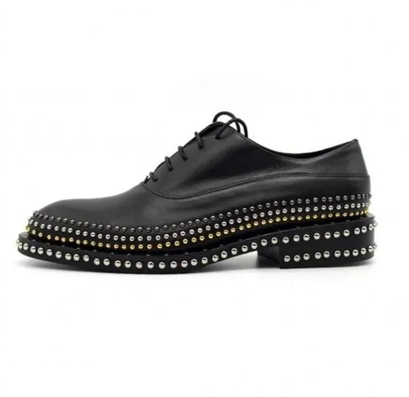Handmade Rivets Brogue Shoes Wedding Dress Shoe Cow Genuine leather Men Oxfords  Plus Size 38-45