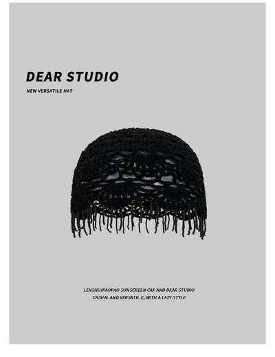 Personalized Beaded Fringed Knitted Beanies for Women Summer Autumn Thin Hollow Versatile Casual Retro Ethnic Style Pullover Hat