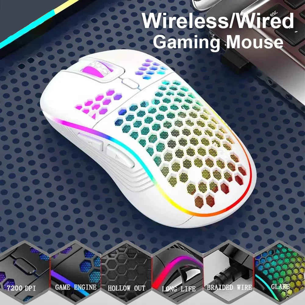 2.4G Wireless Gaming Mouse Portable Wired Mouse RGB Lighting Charging Mouse Ergonomic Honeycomb Design for Desktop Laptop Xiaomi
