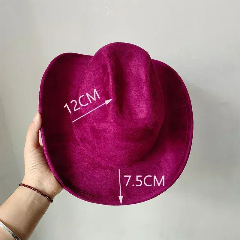 Classic suede leather 7.5cm western cowboy women’s fedora hat men’s church jazz fashion travel party denim 2024