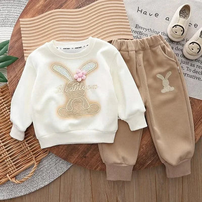 Cartoon Rabbit Long-Sleeved Sweater Two-Piece Baby girl clothes | Children's Spring and Autumn Clothes'