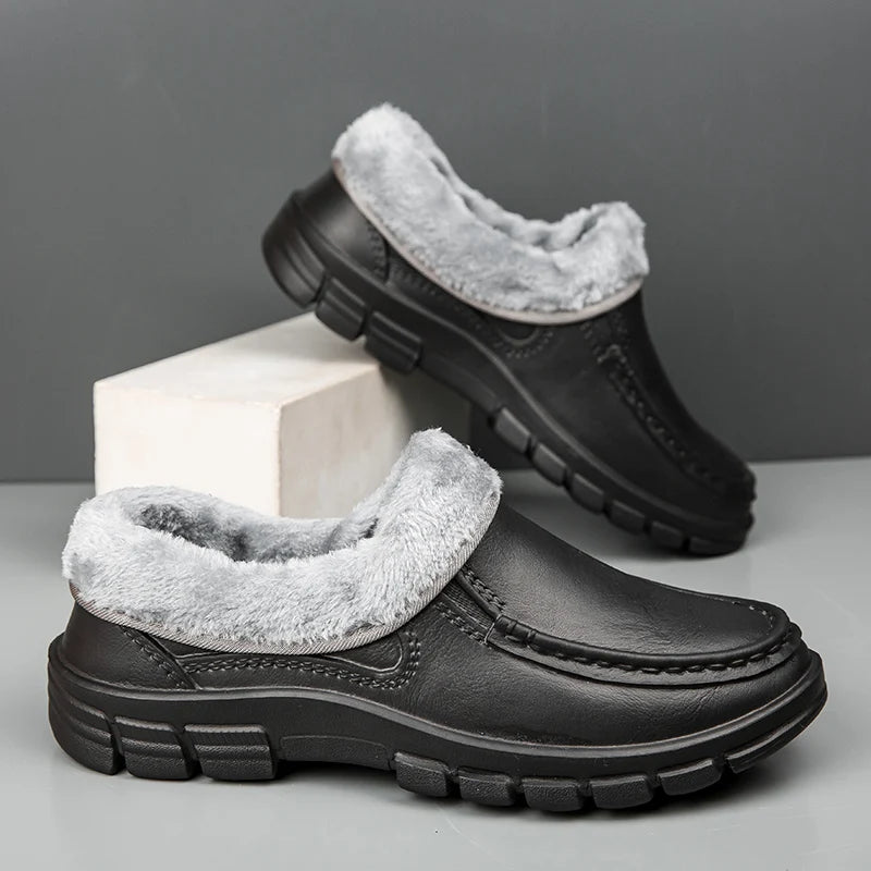 Men Warm Slippers Fashion Outdoor Slip-On Waterproof Cotton Plush Indoor Home Shoes Non-Slip Thick Platform Slides