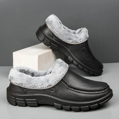Men Warm Slippers Fashion Outdoor Slip-On Waterproof Cotton Plush Indoor Home Shoes Non-Slip Thick Platform Slides