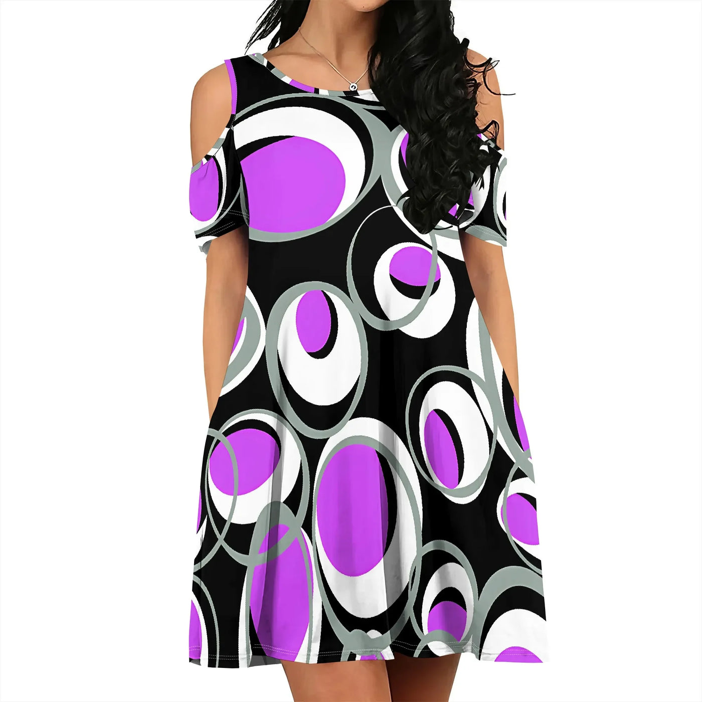 Women's Black Dress with Pink Dots S-3XL