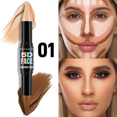 1PC Contour Stick Duo, Double-Eneed Highlight and Shadow Cream Waterproof Full Coverage Face Foundation Concealer Pen Long Lasti