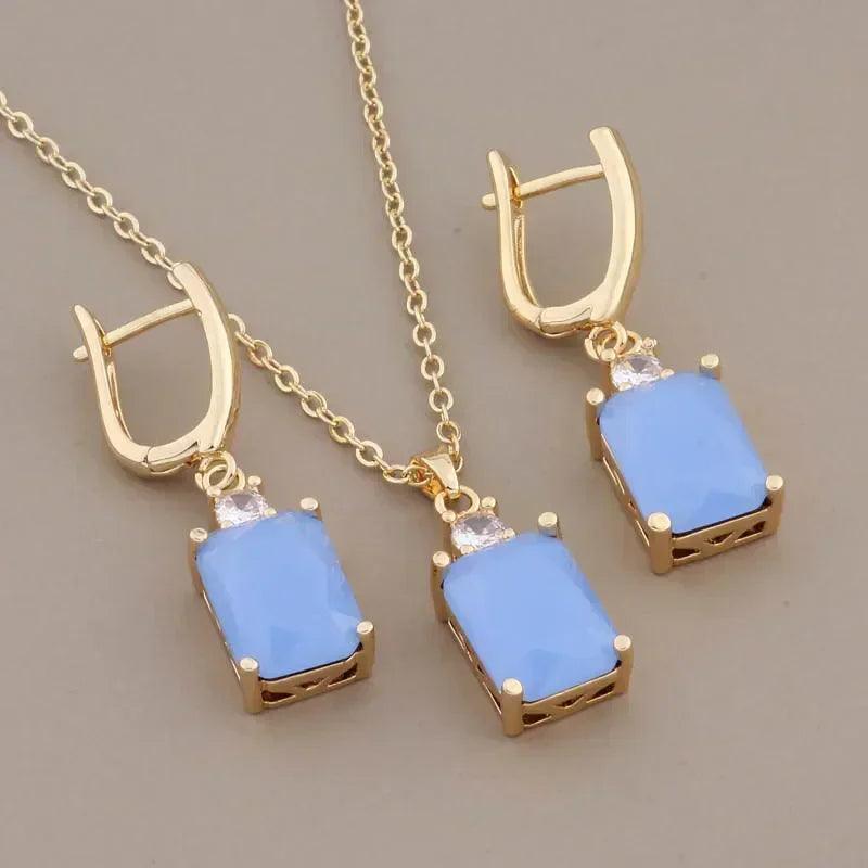 New trend natural zircon drop earrings sets gold color colorful for women luxury necklaces and set