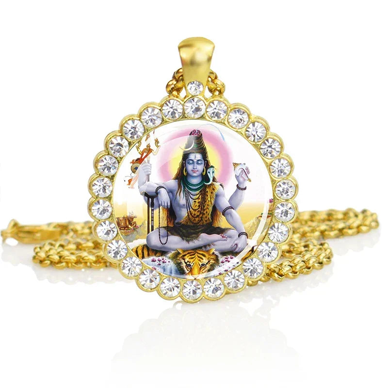 Hinduism Necklace Ganesha Goddess Kashmi Vishnu Rhinestone Pendant Shiva Amulet Charms Necklaces Women Indian Buddhism Jewelry