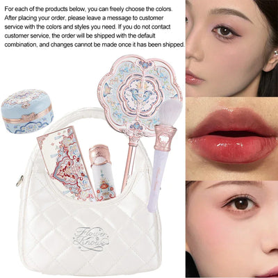 Flower Knows Butterfly Cloud Rouge Box Blush & Highlighting Duo with Glossy Lipstick Long Lasting Oriental Beauty Makeup Set
