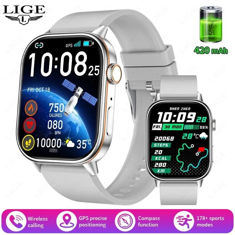 LIGE GPS Trajectory Smart Watch Women 2.01" HD Screen Compass Bluetooth Call Heart Rate Blood Oxygen Men Smartwatches 2025 New