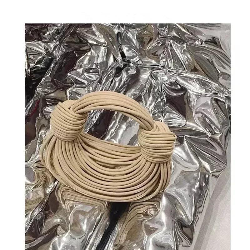 Handbags for women 2025 new in gold luxury designer brand handwoven noodle bags rope knotted pulled hobo silver evening