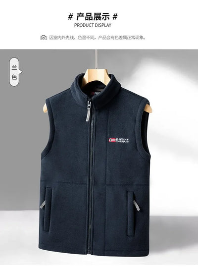 Outerwear Fleece Vest Men Autumn Winter Sleeveless Fleece Jacket Solid Color Warm Vest Outdoor Casual Fashion Hiking Polar Suit
