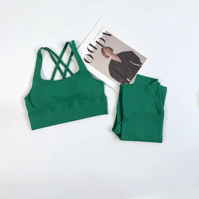2 Pieces Yoga Set Women Gym Set Workout Clothes Sports Suits High Waist Leggings Cross Straps Fitness Bra Running Tracksuit👚👍️