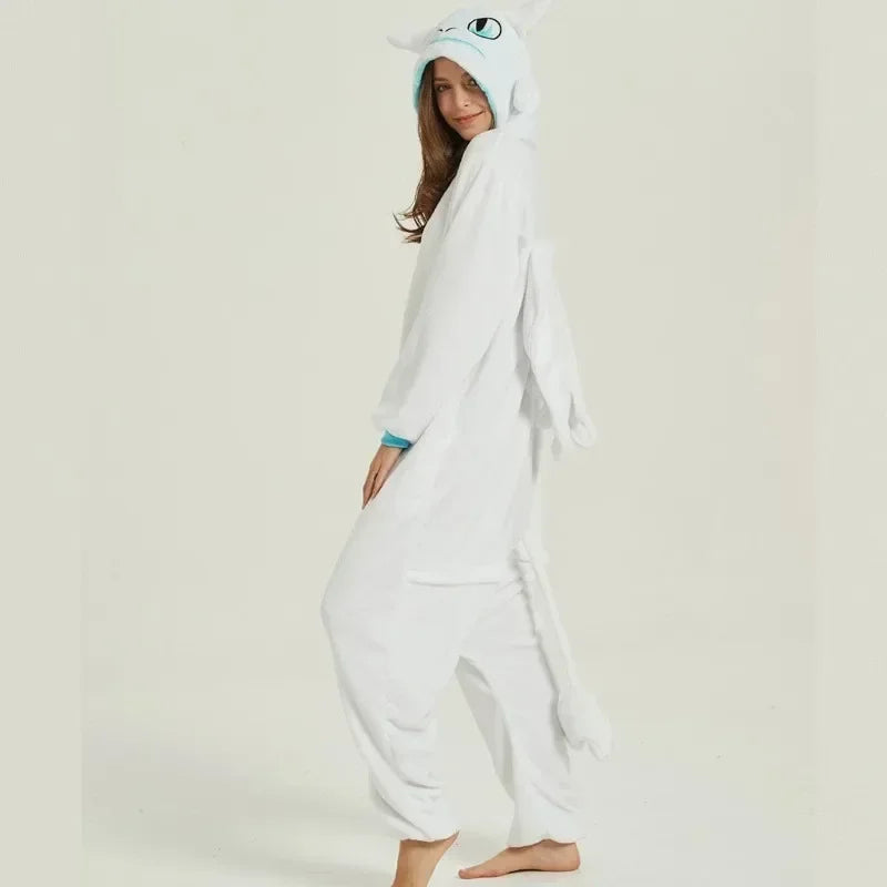 Flannel Cartoon Conjoined Animal Pajamas Tamed Dragon White Dragon Thickened Stitch Pajama Adult Costume Cosplay