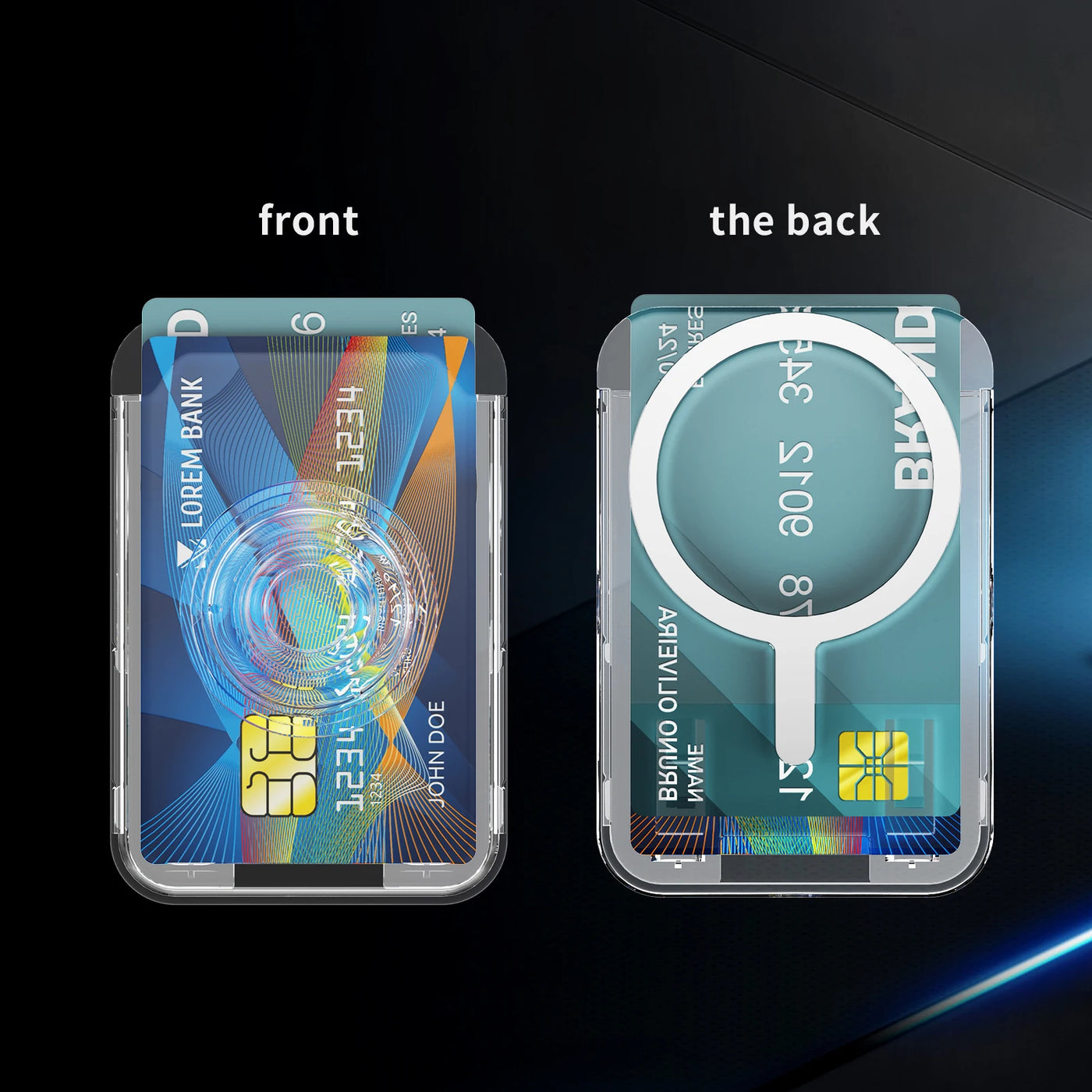 Clear plastic credit card case with magnifying lens for iPhone