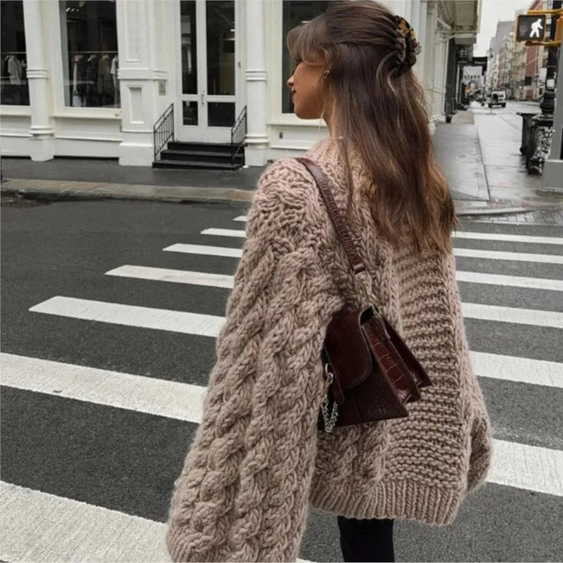 Women's Oversize Knit Sweaters Pullover Casual O Neck Solid Sweater Female 2025 Autumn Winter Loose Sleeves Knitted Pullovers