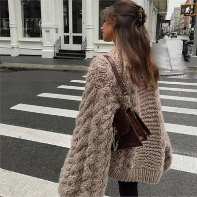 Women's Oversize Knit Sweaters Pullover Casual O Neck Solid Sweater Female 2025 Autumn Winter Loose Sleeves Knitted Pullovers