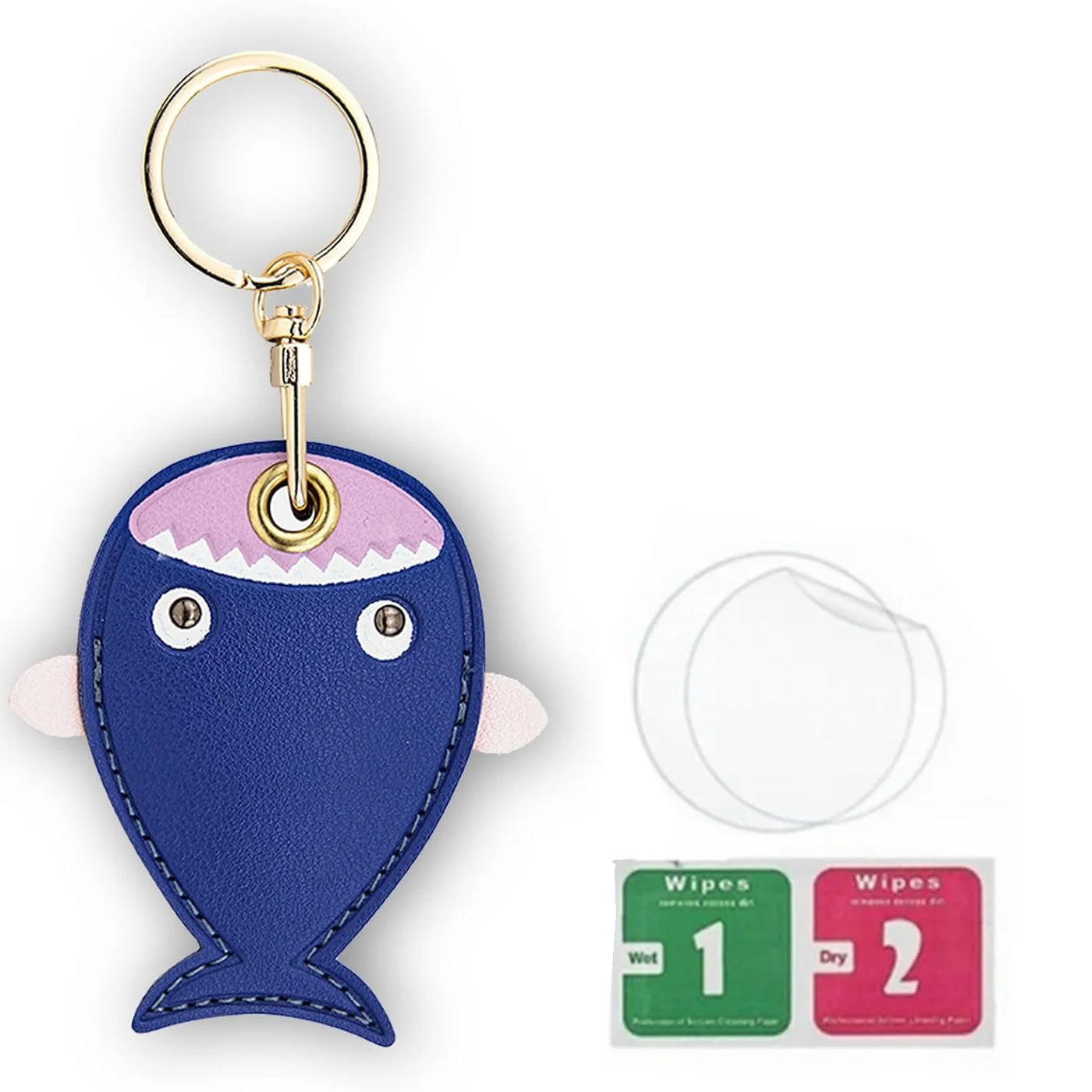 Blue leather fish keychain with hand straps for AirTag holder